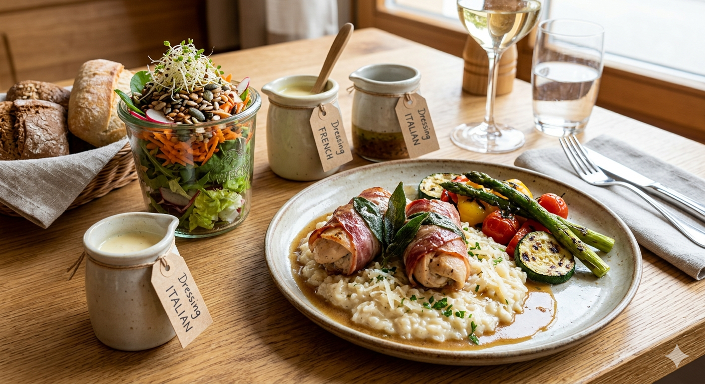 <p>Poulet-Saltimbocca mit B&uuml;ndnerfleisch&nbsp;</p>