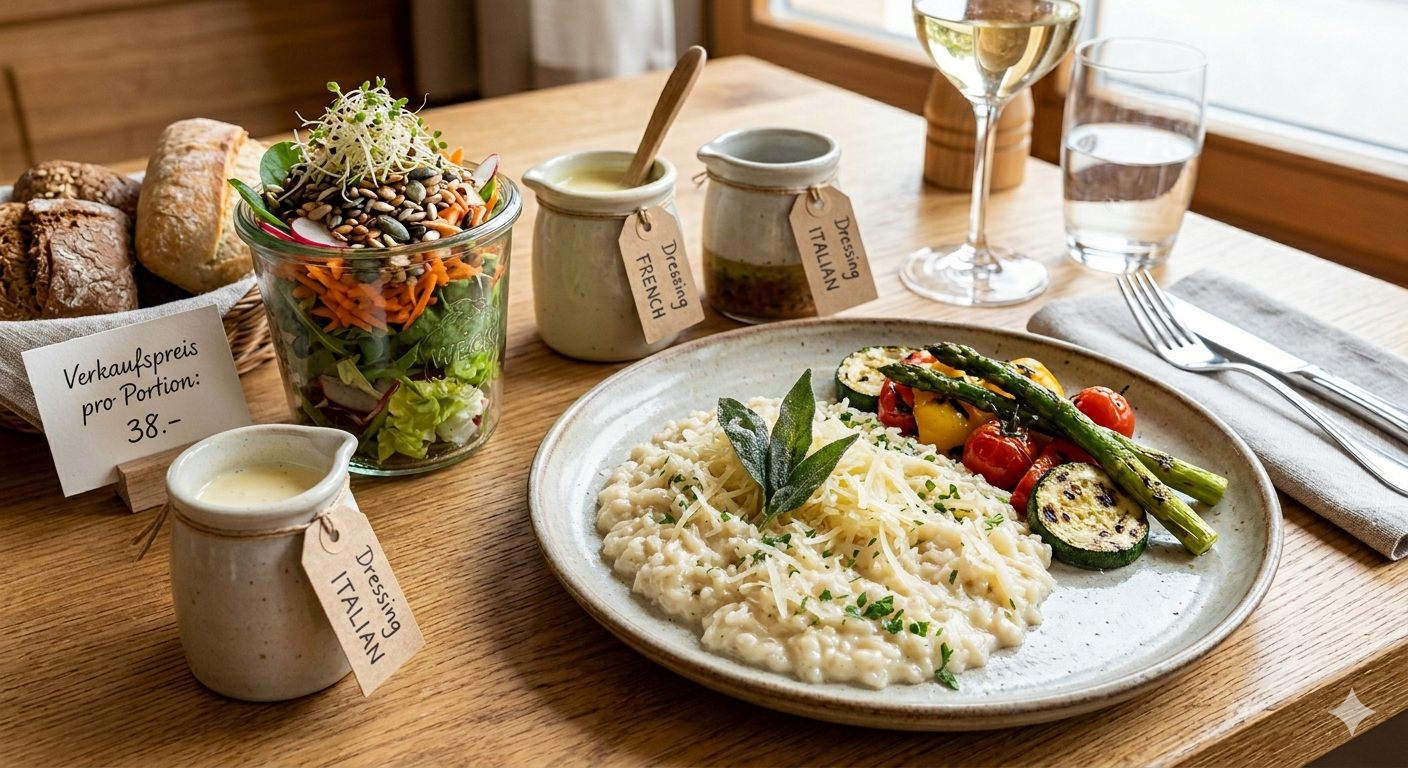 <p>Weissweinrisotto mit grilliertem Gem&uuml;se und Reibek&auml;se</p>